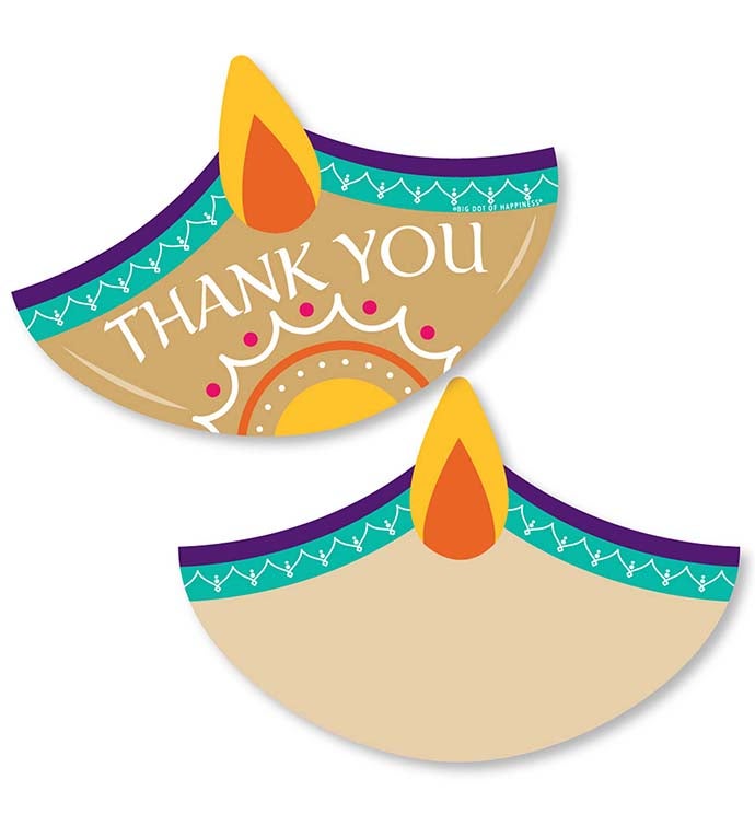 Happy Diwali   Festival Of Lights Shaped Thank You Cards & Envelopes 12 Ct