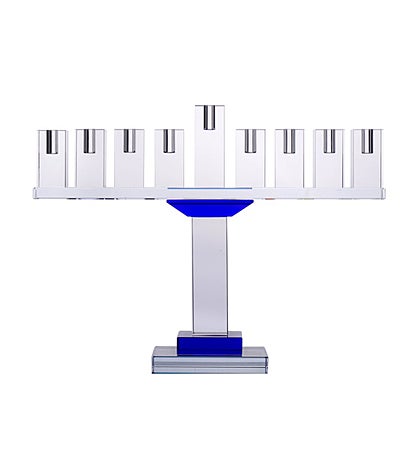 Crystal Symmetrical Designed Menorah With Blue Accent For Hanukkah Candles
