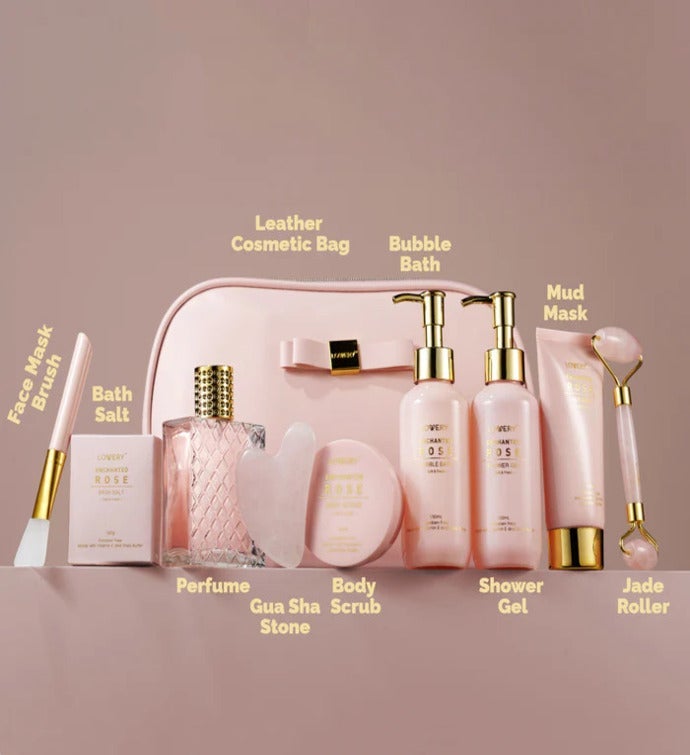 Enchanted Rose Beauty Body Care - 10Pc Cosmetic Bag Set