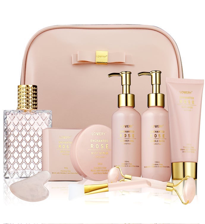 Enchanted Rose Beauty Body Care   10Pc Cosmetic Bag Set