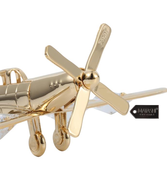 24k Gold Plated Propeller Airplane Ornament Made With Crystals