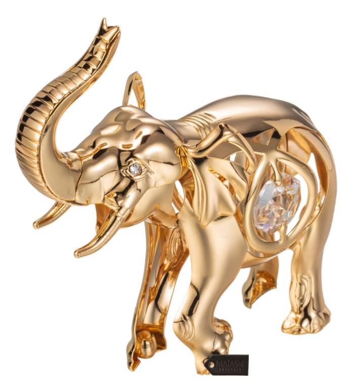 Matashi 24k Gold Plated Crystal Studded Elephant Ornament