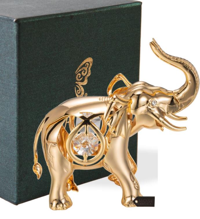 Matashi 24k Gold Plated Crystal Studded Elephant Ornament