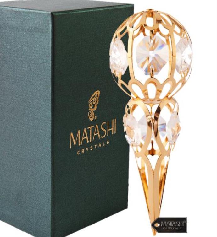 Matashi 24k Gold Plated Crystal Studded Icicle Hanging Ornament