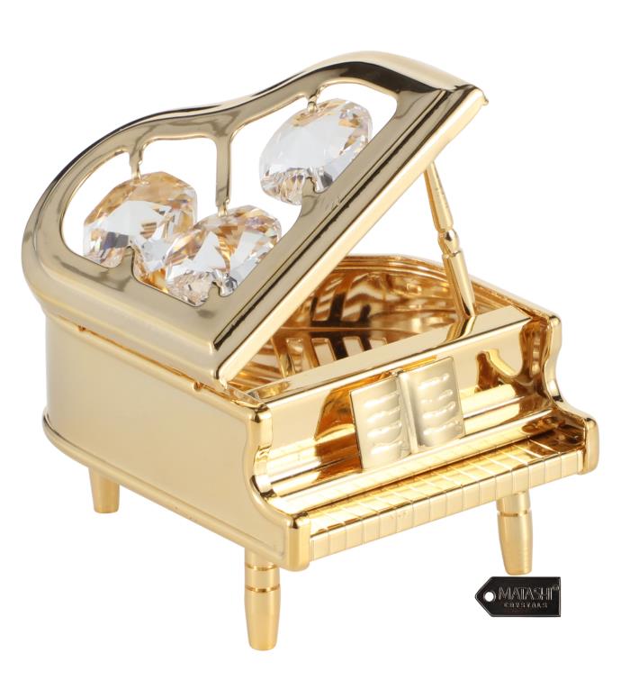 Matashi 24k Gold Plated Crystal Studded Grand Piano Ornament