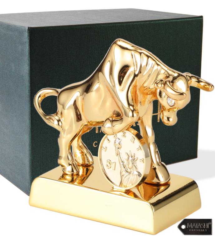 Matashi 24k Gold Plated Crystal Studded Ox/bull Figurine With Coin Ornament