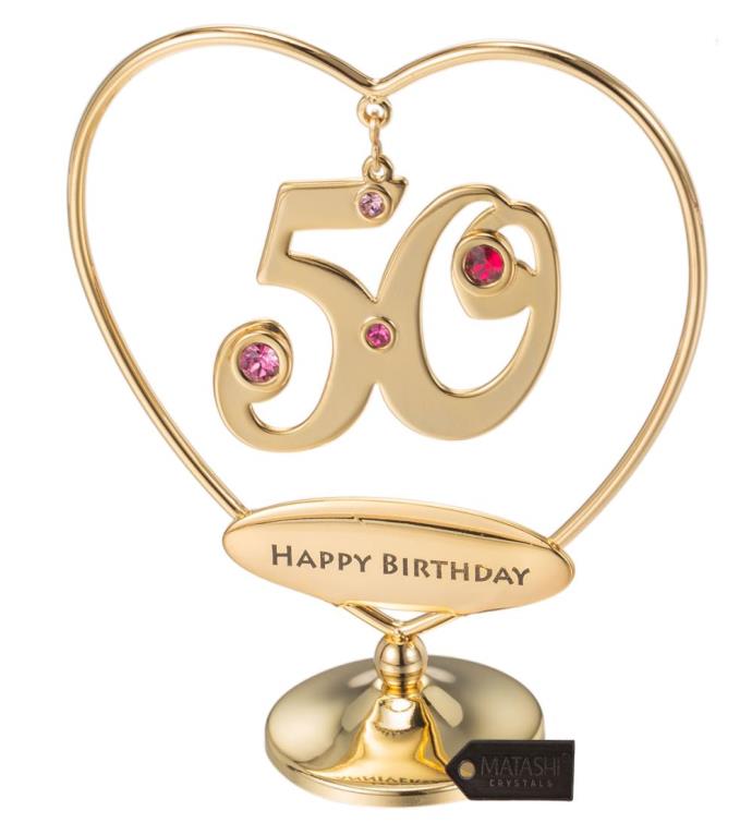 Matashi 24k Gold Plated Beautiful 50th "Happy Birthday" Tabletop Ornament