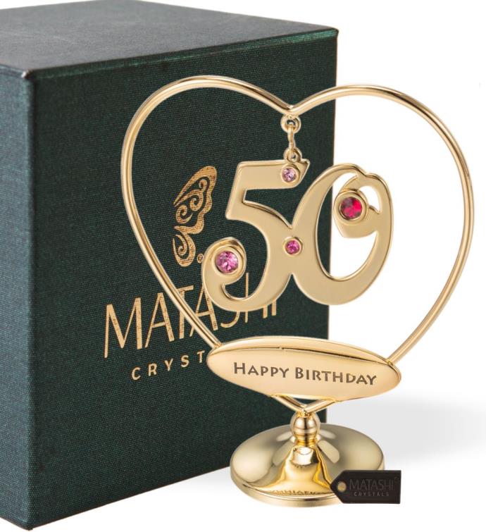 Matashi 24k Gold Plated Beautiful 50th "Happy Birthday" Tabletop Ornament