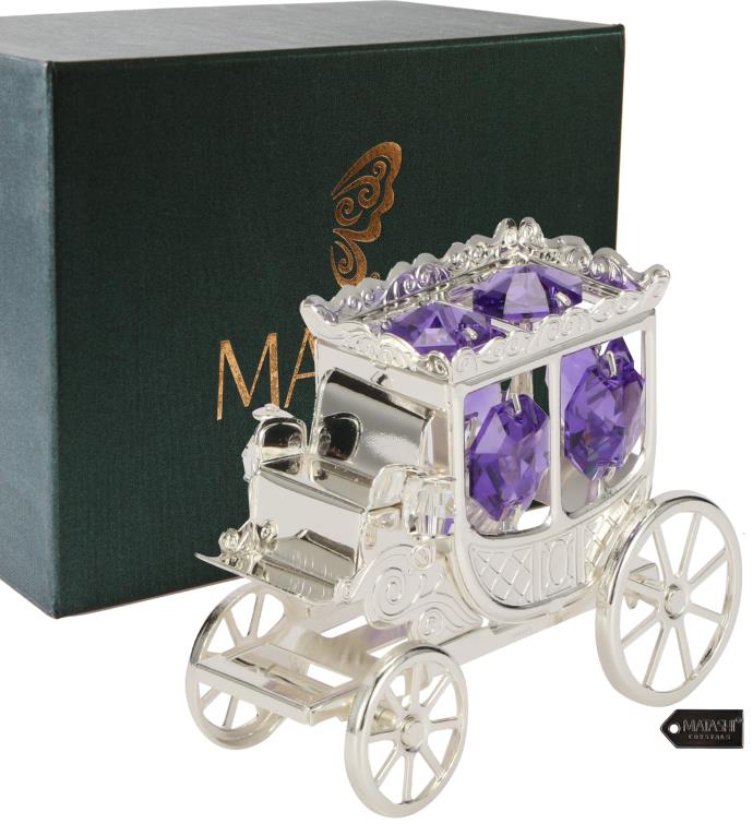 Silver Plated Princess Carriage Ornament With Purple Crystals By Matashi