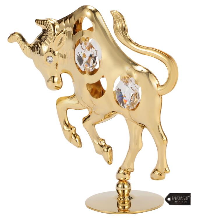 Matashi 24k Gold Plated Crystal Studded Ox/bull Figurine Ornament