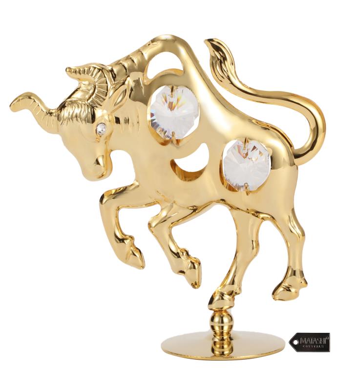 Matashi 24k Gold Plated Crystal Studded Ox/bull Figurine Ornament