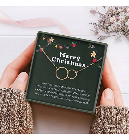 Merry Christmas Gold Rings Necklace