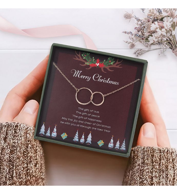Merry Christmas Rose Gold Rings Necklace