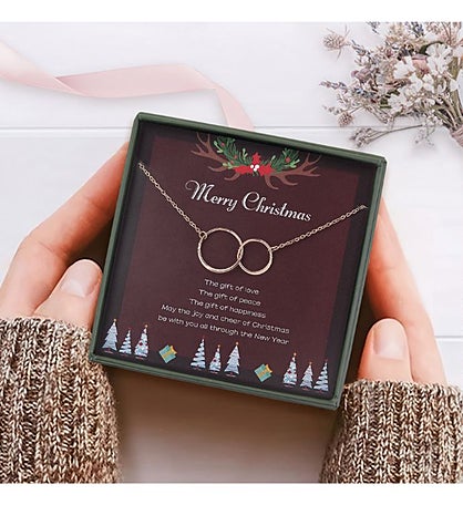 Merry Christmas Rose Gold Rings Necklace
