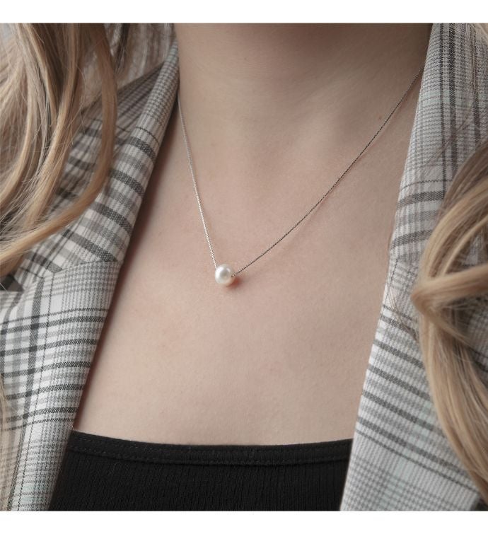 Merry Christmas White Pearl Pendant Silver Necklace