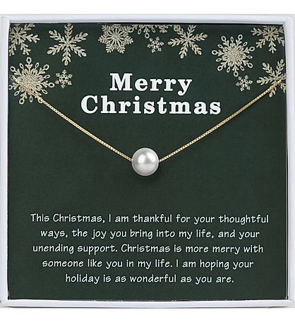 Merry Christmas White Pearl Gold Necklace