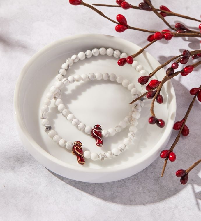 Luca + Danni Red Cardinal Stretch With White Howlite Beads