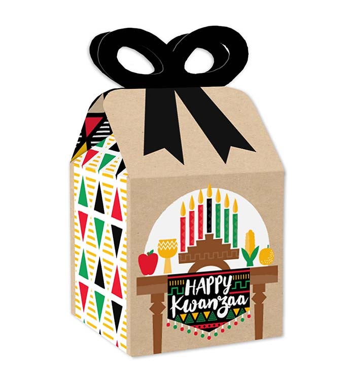Happy Kwanzaa   Square Favor Gift Boxes   Bow Boxes   Set Of 12