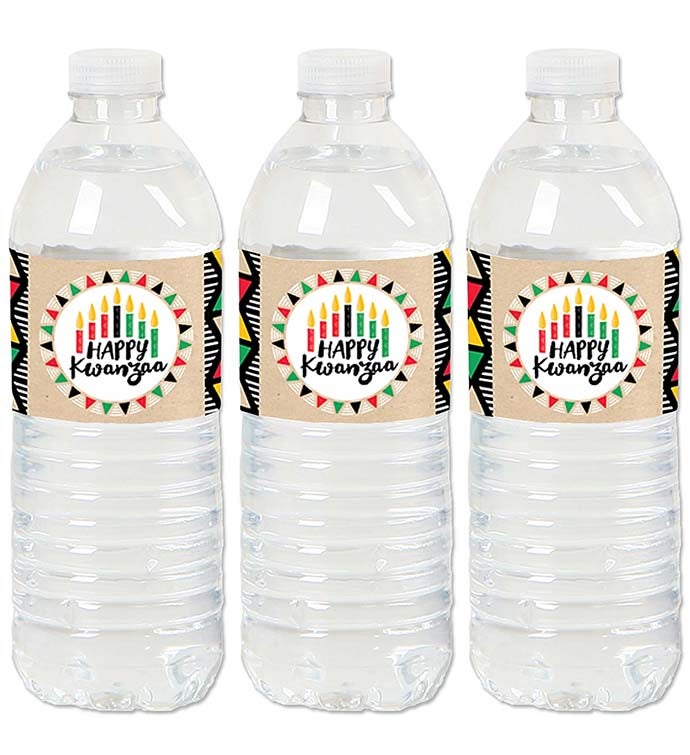 Happy Kwanzaa   Heritage Holiday Party Water Bottle Sticker Labels   20 Ct