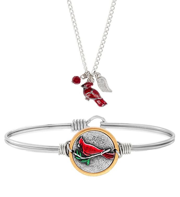 Luca + Danni Red Cardinal Bangle + Memorial Necklace Set