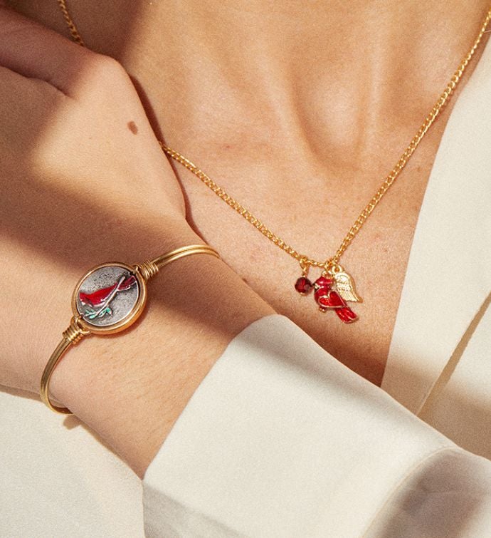 Luca + Danni Red Cardinal Bangle + Memorial Necklace Set