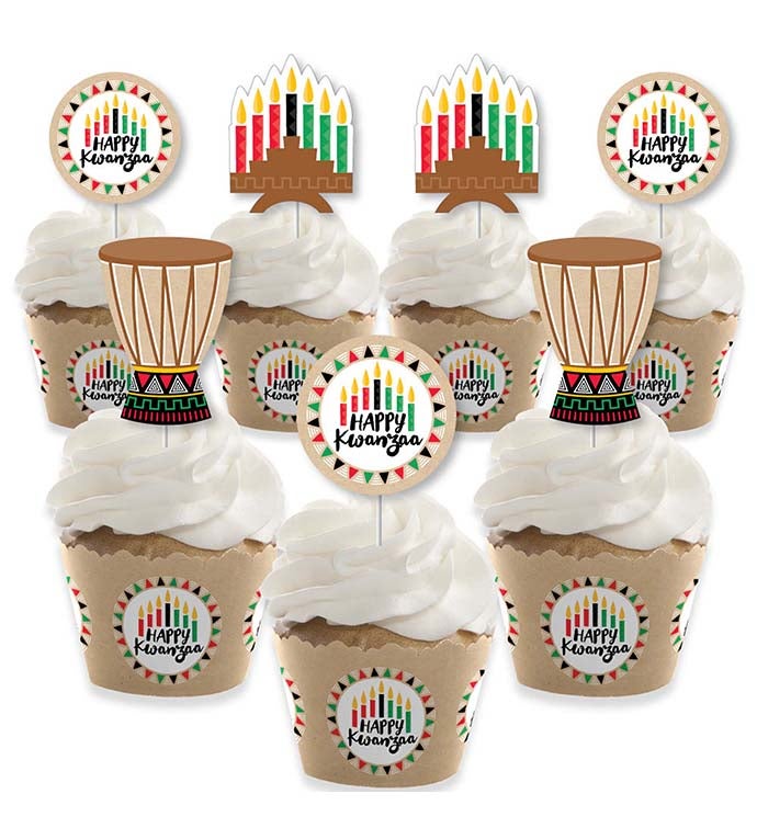 Happy Kwanzaa   Decor   Party Cupcake Wrappers & Treat Picks Kit   24 Ct