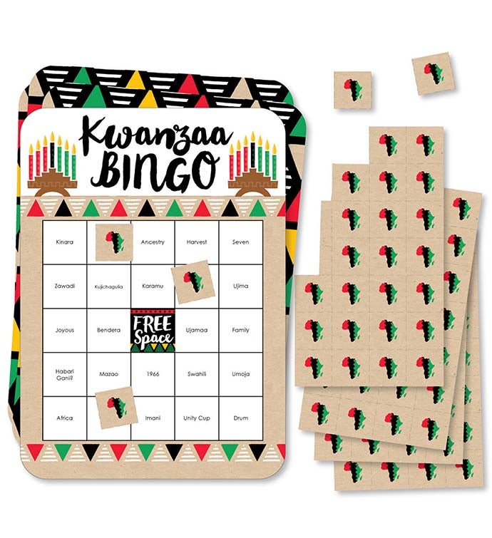 Happy Kwanzaa   Bingo Cards And Markers   Party Bingo Game   Set Of 18