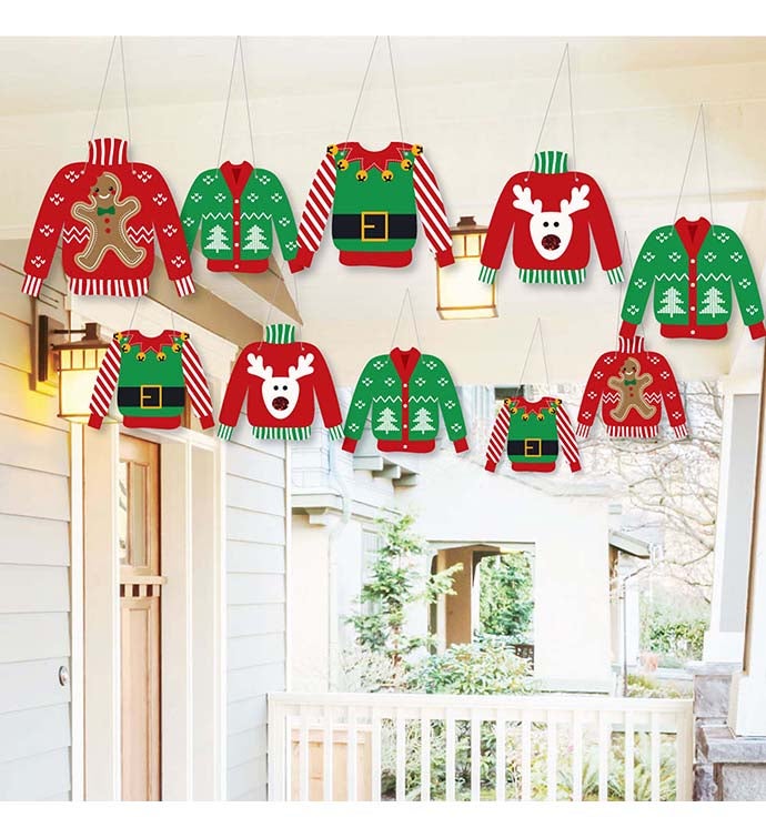 Hanging Ugly Sweater   Outdoor Holiday & Christmas Party Decor   10 Pc