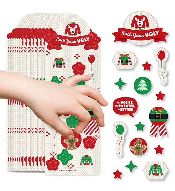 Ugly Sweater   Christmas Favor Kids Stickers   16 Sheets   256 Stickers