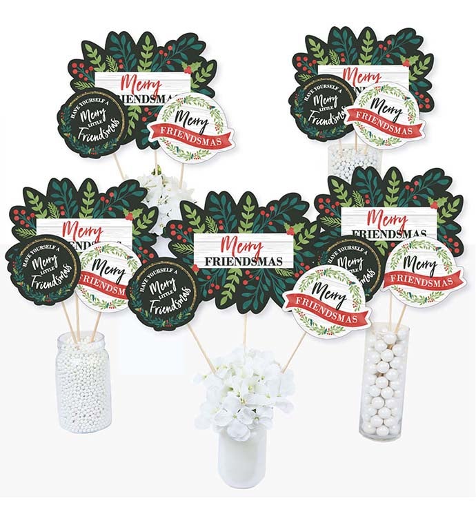 Rustic Merry Friendsmas   Christmas Centerpiece Sticks Table Toppers 15 Ct