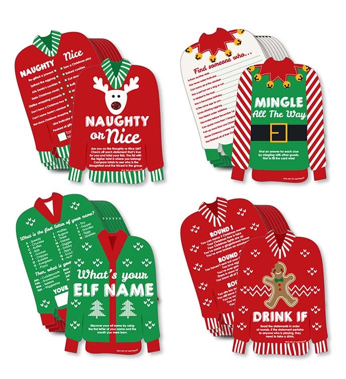 Ugly Sweater   4 Christmas Party Games   10 Cards Each   Gamerific Bundle