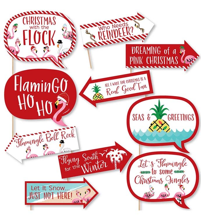 Funny Flamingle Bells   Tropical Christmas Photo Booth Props Kit  10 Pc