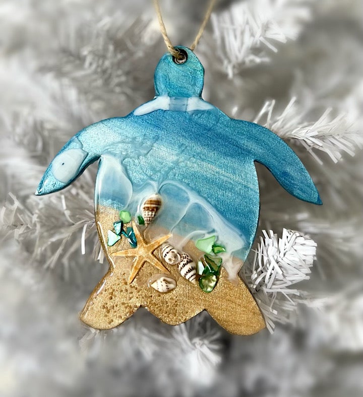 Hand-painted Turtle Seascape Ornament