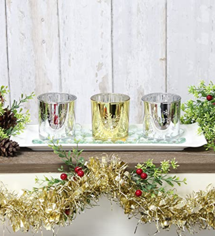 Elegant Designs Winter Wonderland Candle Set Of 3, Silver And Gold