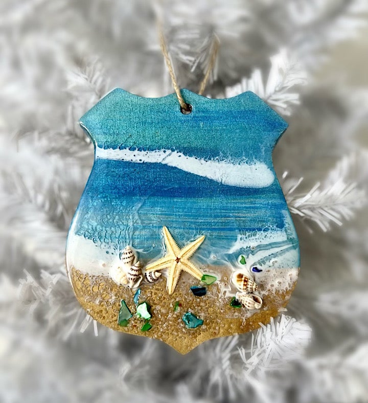 Hand painted Police Badge Seascape Ornament