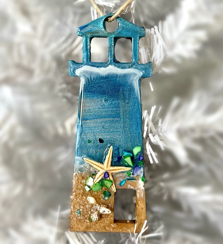 Hand painted Lighthouse Seascape Ornament