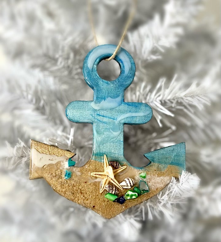 Hand painted Anchor Seascape Ornament