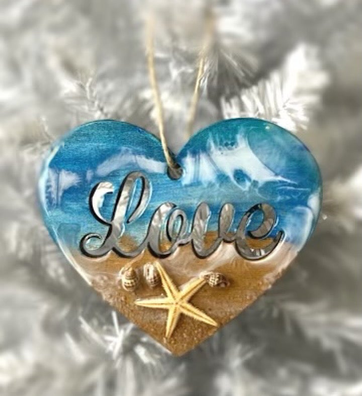 Hand Painted Love Seascape Ornament