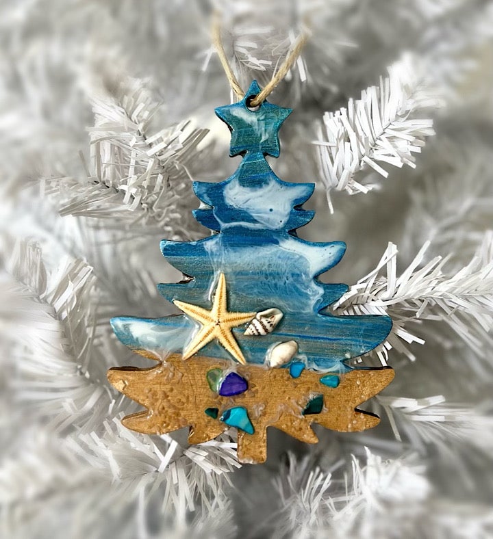 Hand Painted Christmas Tree Seascape Ornament