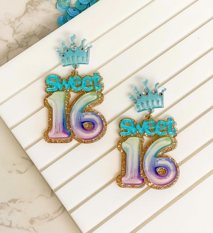'sweet 16' Birthday Balloon Dangle Earrings