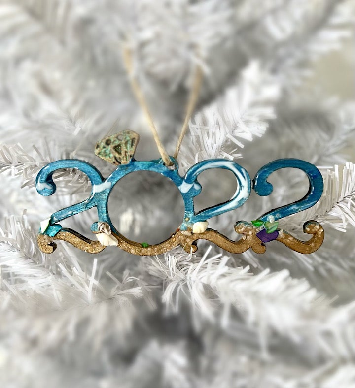 Hand-Painted Engagement 2022 Seascape Ornament