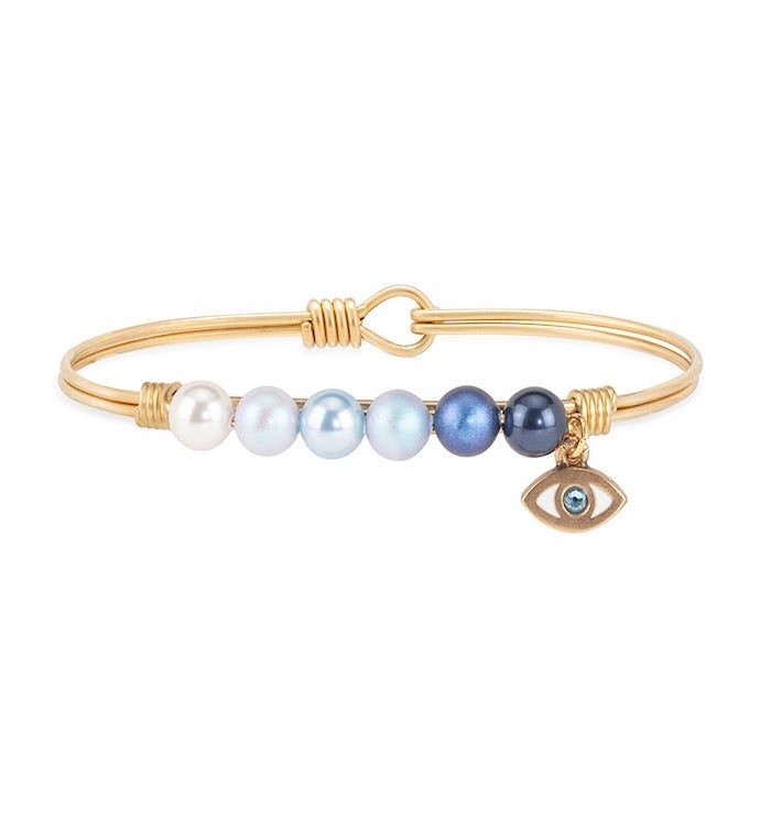 Luca + Danni Evil Eye Crystal Pearl Bracelet In Blue Ombre