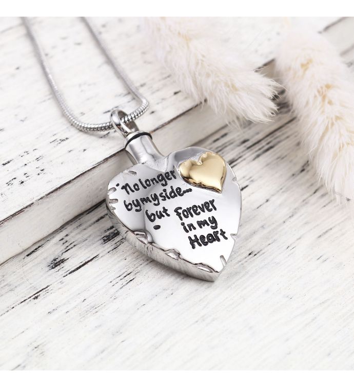 No Longer By My Side Memorial Heart Ash Holder Necklace Creamtion Keepsake