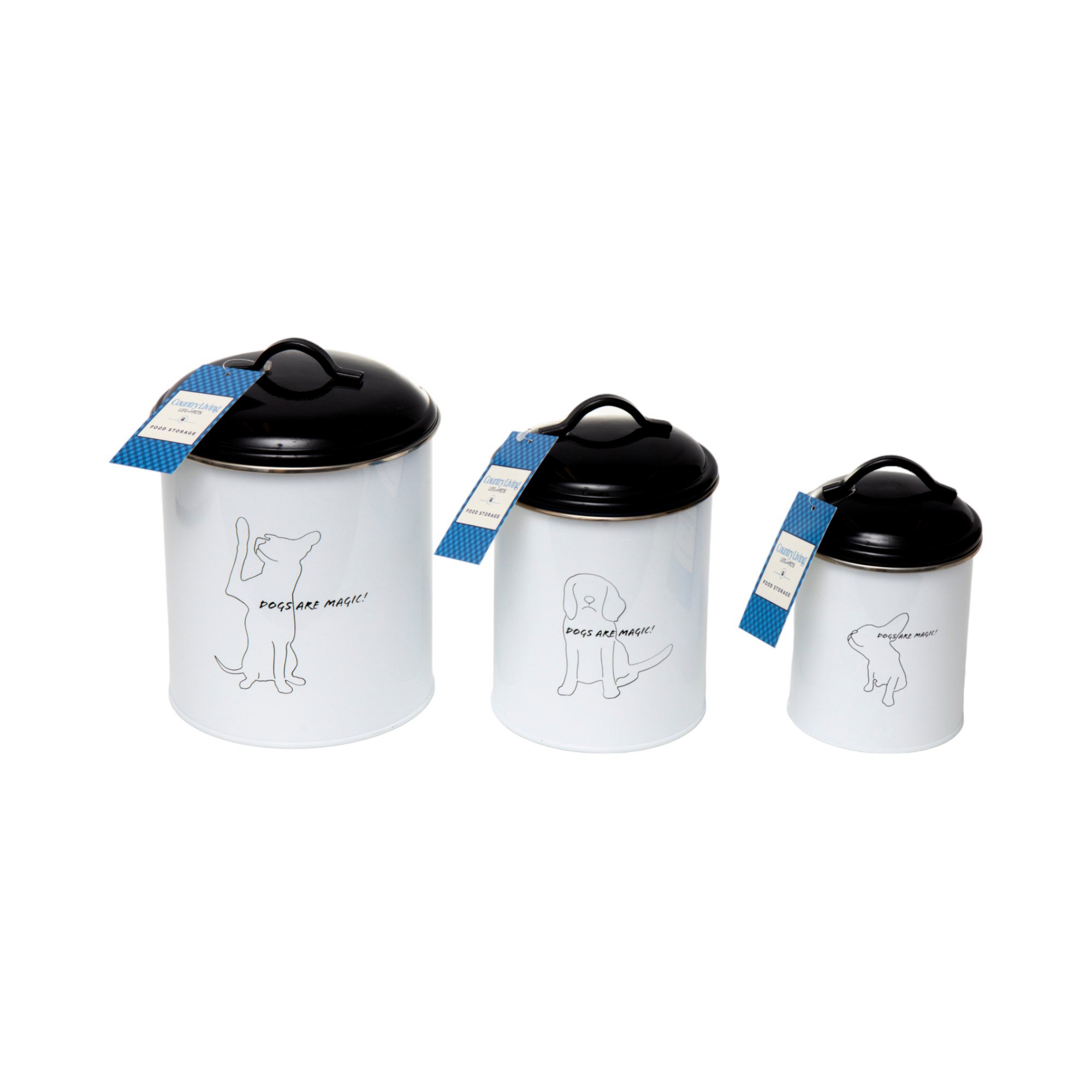 Black & White Pet Food & Treat Storage Canisters  set Of 3