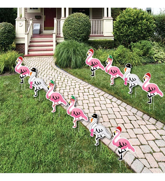 Flamingle Bells   Lawn Outdoor Tropical Christmas Party Yard Decor 10 Pc
