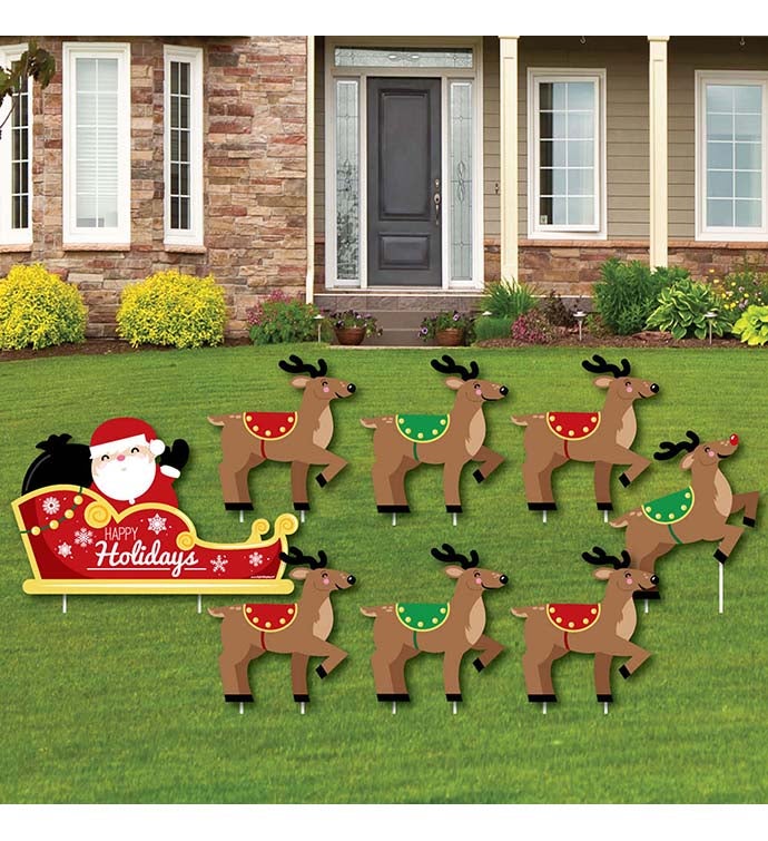 Santa's Reindeer   Lawn Decor   Santa Claus Christmas Yard Signs   Set Of 8