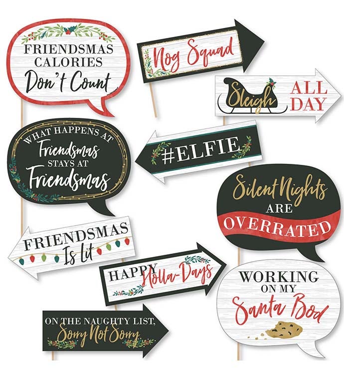 Funny Rustic Merry Friendsmas   Christmas Photo Booth Props Kit   10 Pc