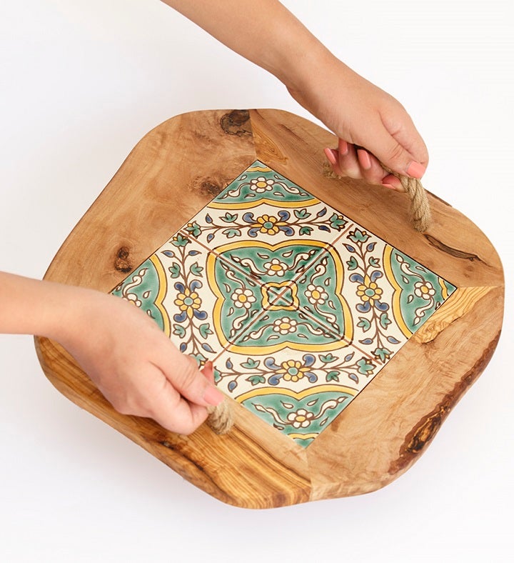 Ceramic Tile Tray With Rope Handles