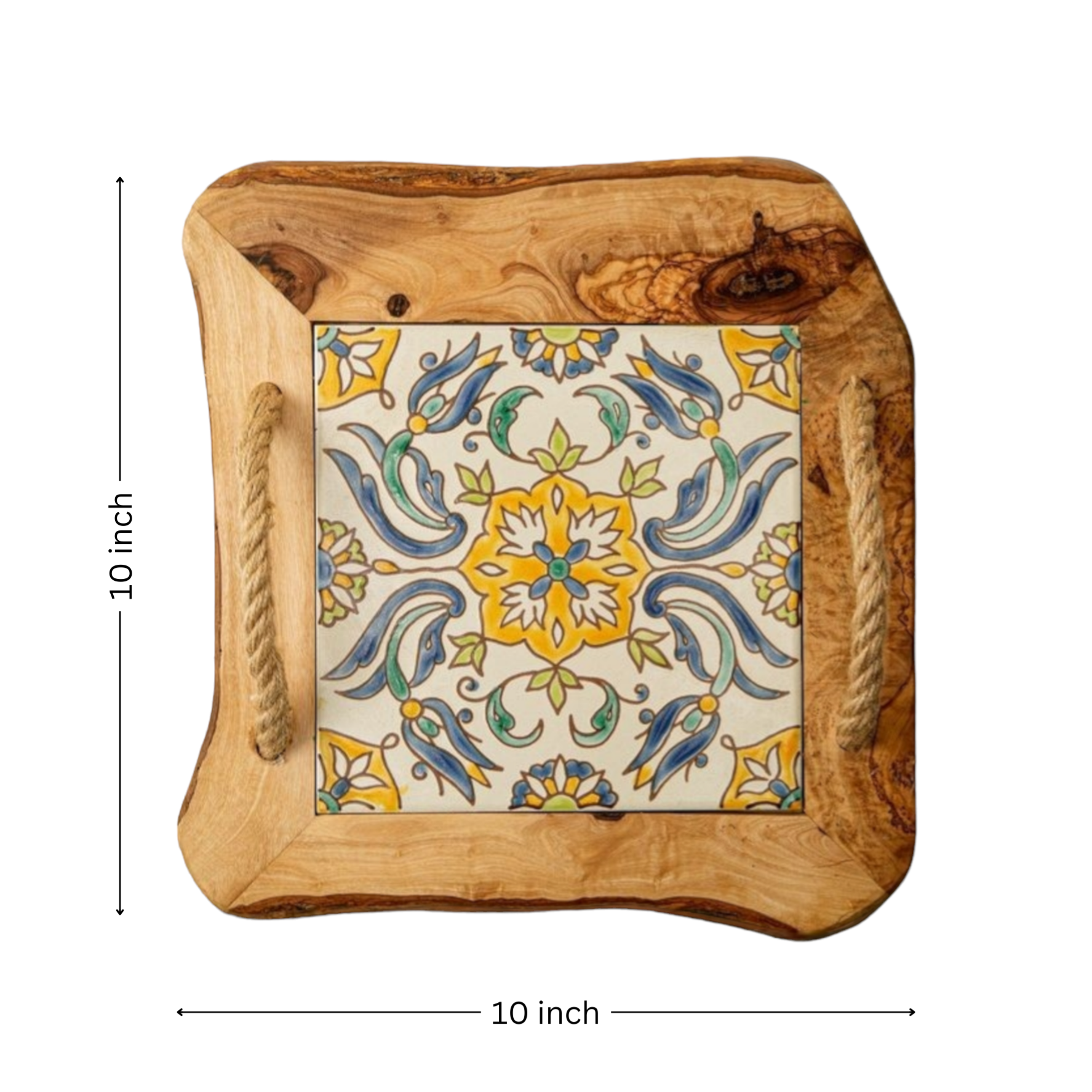 Ceramic Tile Tray With Rope Handles
