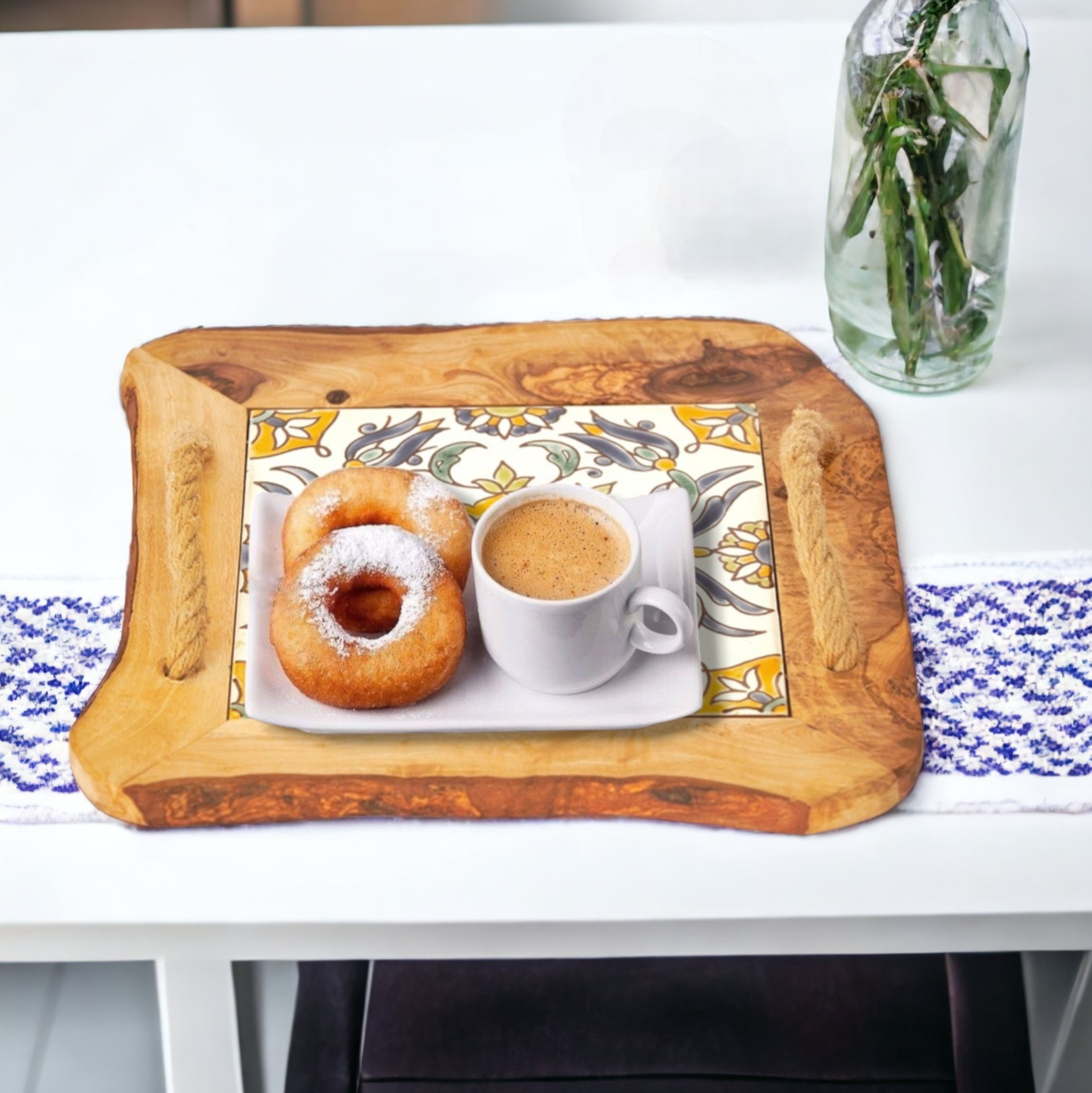Ceramic Tile Tray With Rope Handles